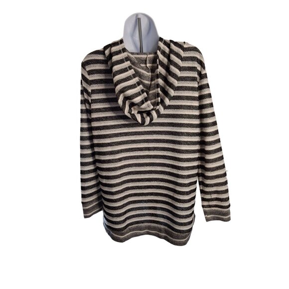 Ruby Rd Womens Striped Hooded Sweater L Black White Lagenlook Cabincore - Picture 2 of 7